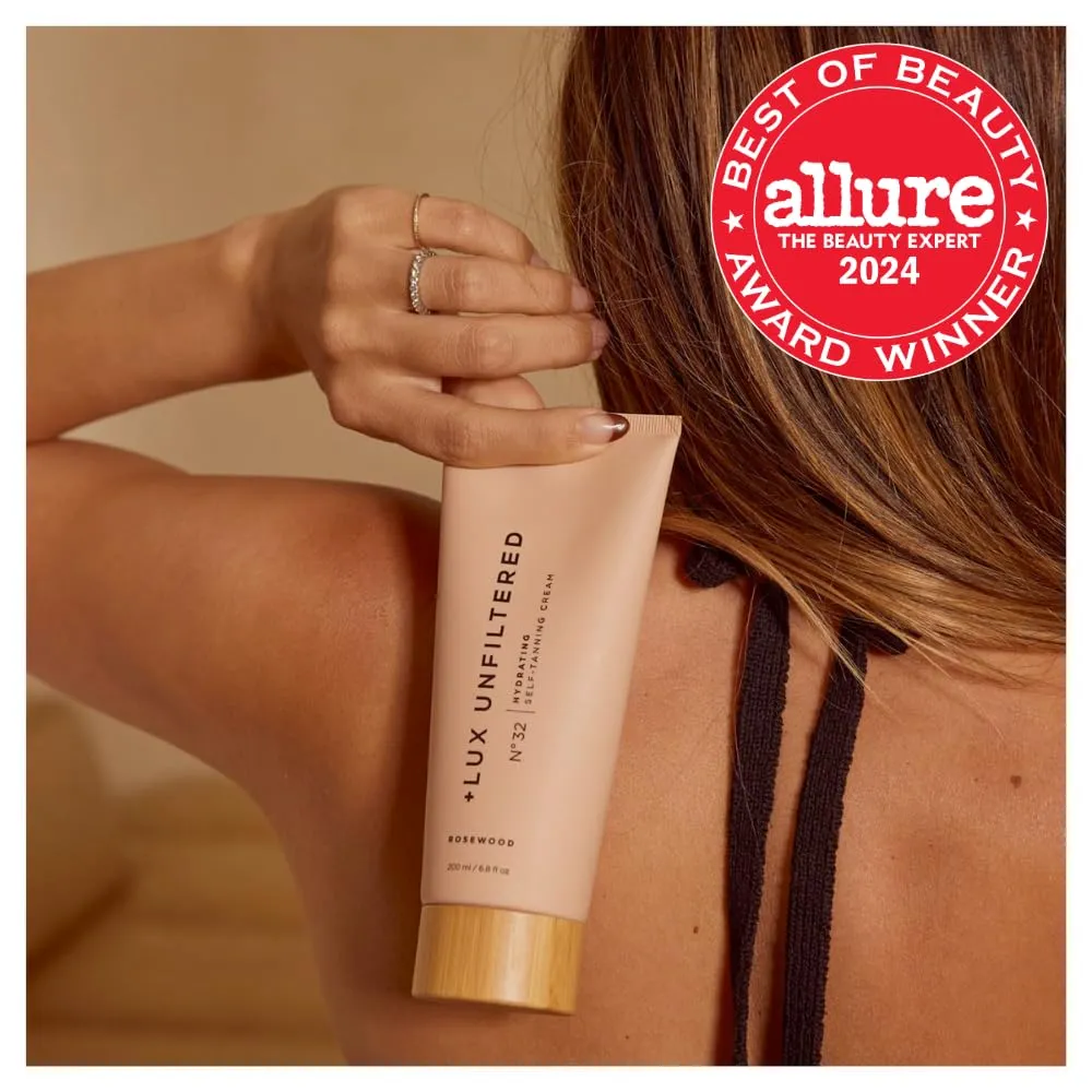   Lux Unfiltered N°32 Gradual Self Tanner, Hydrating Self Tanning Lotion with Shea Butter & Squalane - Non-Sticky, No Transfer, Natural-Looking Tan - Vegan & Cruelty-Free Sunless Tanner - Rosewood