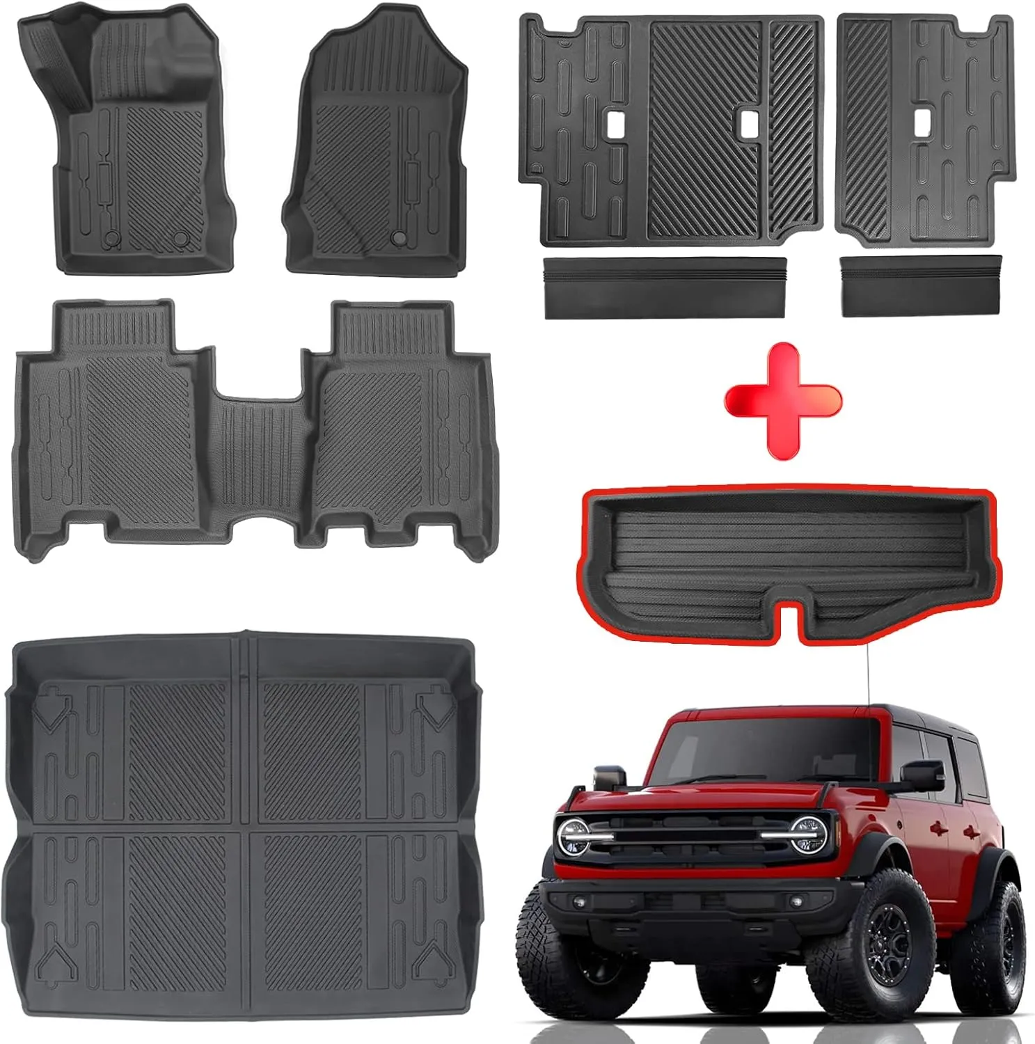 Mabett Interior Cover Mats for Ford Bronco Accessories 4-Door 2021 2022 2023 2024 Floor Mats Rear Seat Back Cover and Cargo Liners with Trunk Lower Storage Mat（Not fit Bronco Sport）