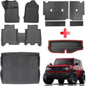 Mabett Interior Cover Mats for Ford Bronco Accessories 4-Door 2021 2022 2023 2024 Floor Mats Rear Seat Back Cover and Cargo Liners with Trunk Lower Storage Mat（Not fit Bronco Sport）
