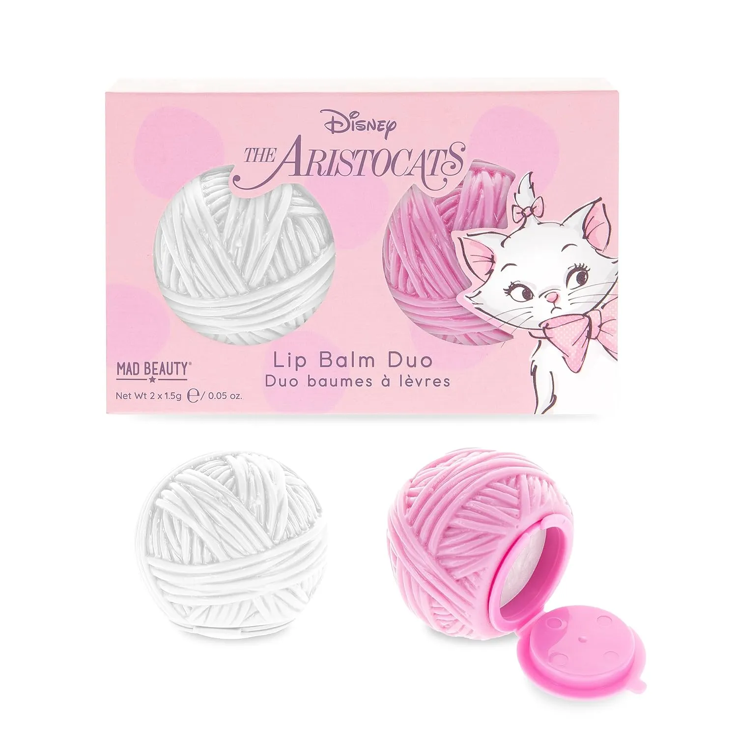 MAD BEAUTY Disney Marie Ball of Wool Lip Balm Duo Moisturize & Hydrate for Soft Fresh Lips, Great Gift, Adorable, Strawberry and Vanilla