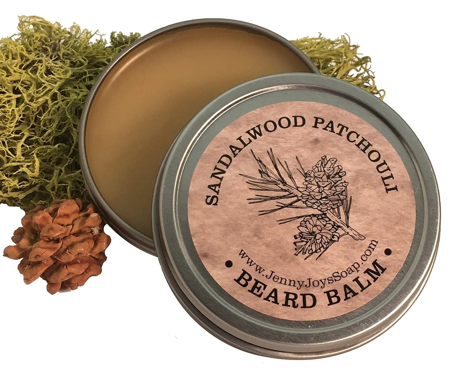 Made in USA Beard Balm for Men-Sandalwood & Patchouli Scent-Mustache Wax Conditioner and Moisturizer-Rich Nutrients Beeswax, Jojoba, Coconut Oil & Pinon Pine Resin-Beard Wax for Men for Grooming 2 0Z