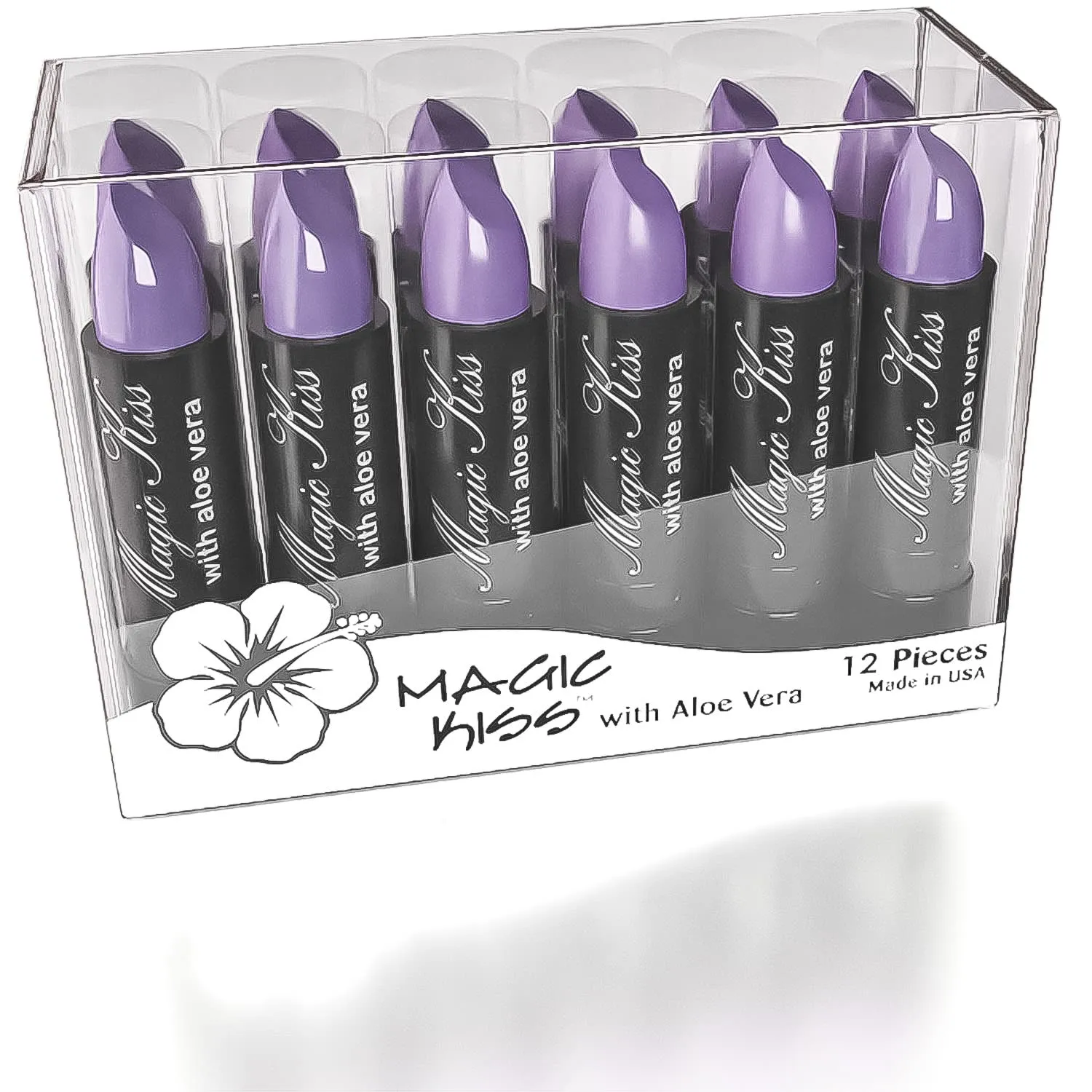 Magic Kiss Pack of 12 Color Changing Aloe Vera Lipstick set, MADE IN USA (Lavender)