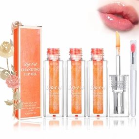 Magic Color Changing Lip Oil, Color Changing Lip Oil, Boss Up Color Changing Lip Oil, Color Changing Lip Oil Stain, Conversion Lip Stain, Conversion Lip Oil, Warm Change Lip Gloss (3PCS,Orange)