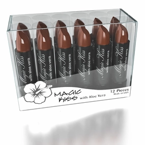 Magic Kiss Pack of 12 Color Changing Aloe Vera Lipstick set, MADE IN USA (Chocolate)