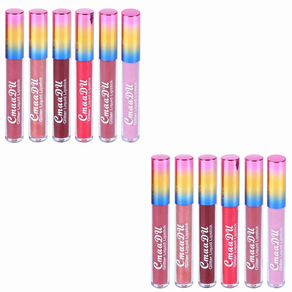 Magik 6-12 Pc Set 6 Color Glitter Liquid Lipstick Waterproof Long Lasting Lip Gloss (12 Pcs（2 Ea）)