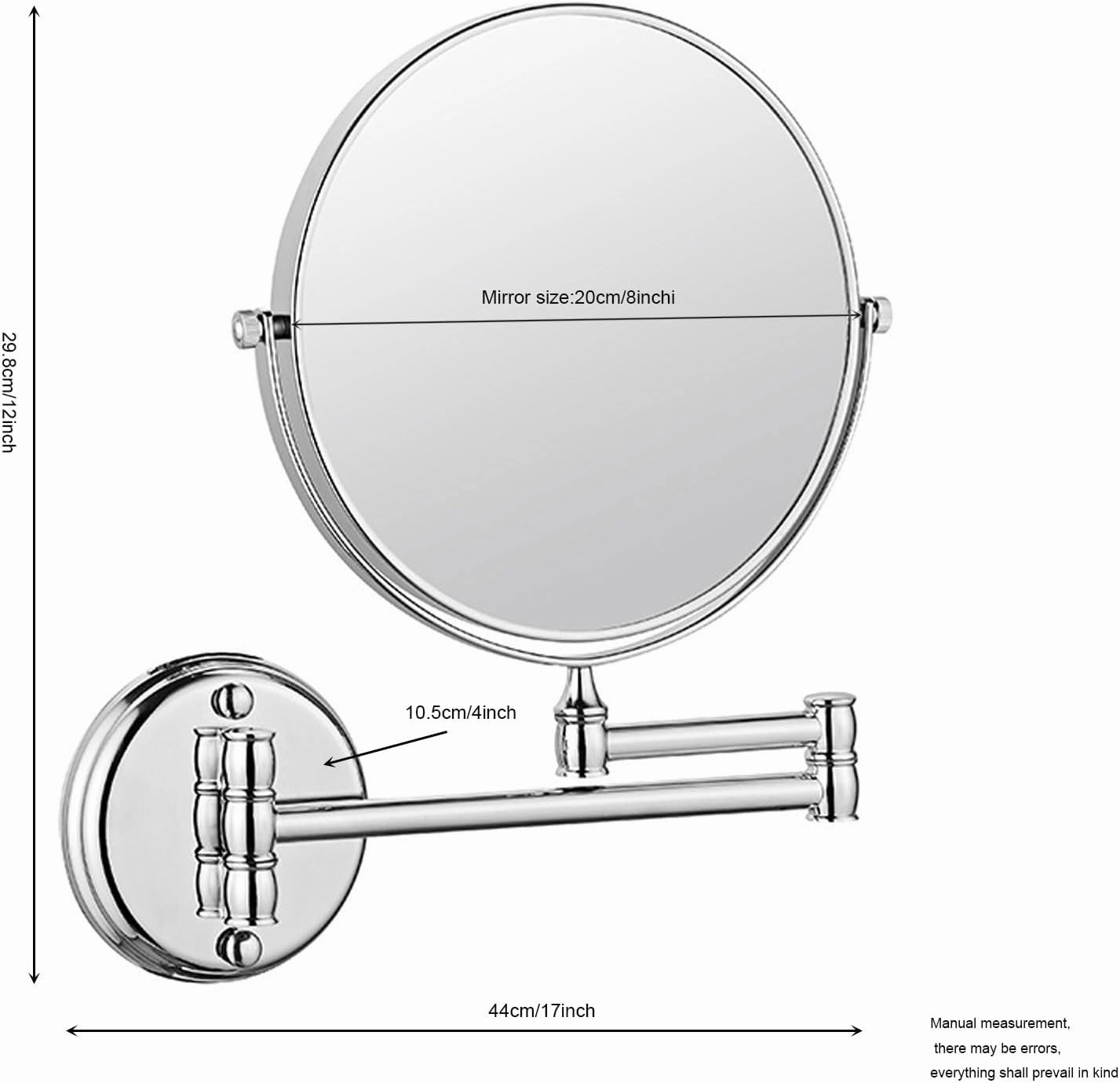 Makeup Mirror Magnification Wall Mounted, Cosmetic Mirror with Extend and Fold, Wall Mount Vanity Mirror with 360° Swivel, Double Sided Wall Mirror for Makeup Bathroom Shaving Mirror