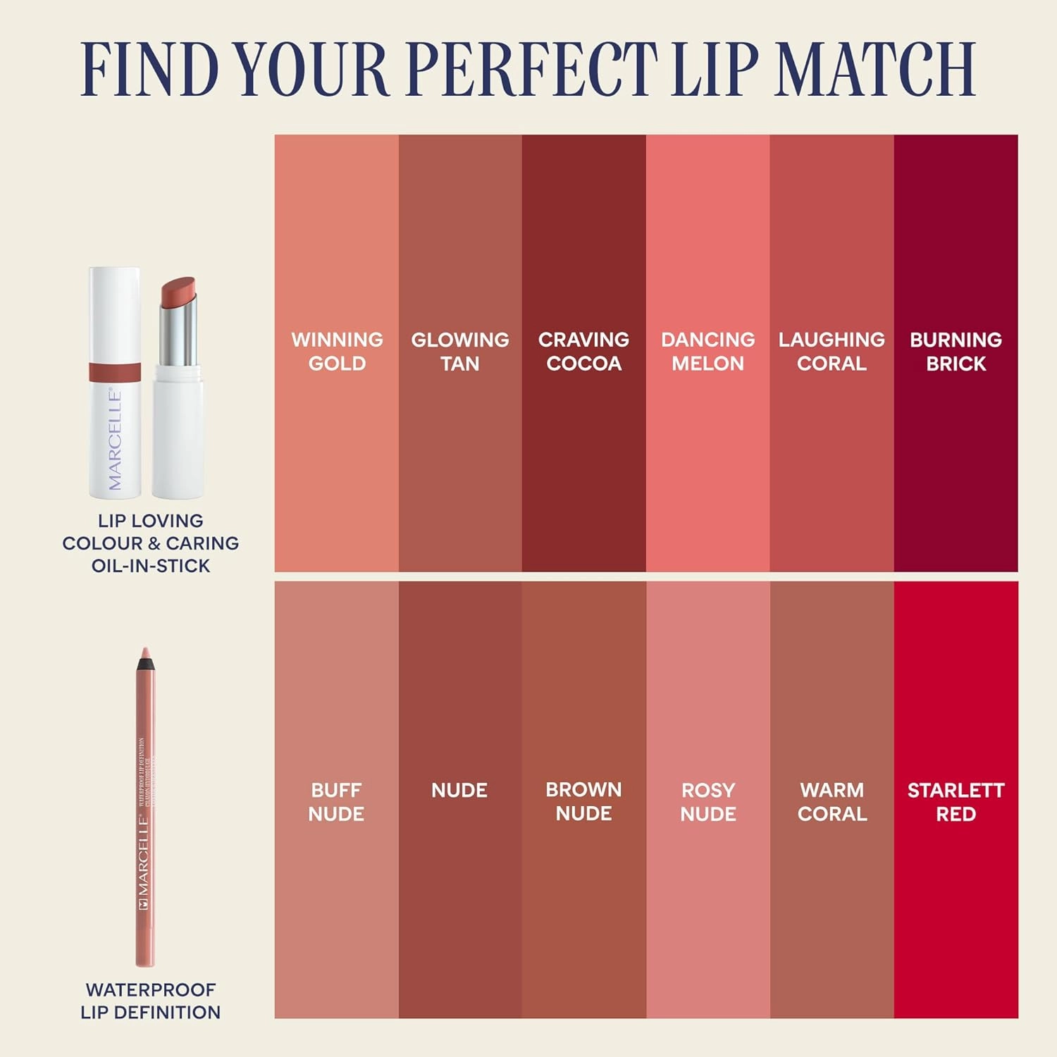 Marcelle Lip Loving Colour & Caring Oil-in-Stick, Glowing Tan, Vegan, Cruelty-Free, Clean, Paraben-Free, Fragrance-Free, Hypoallergenic, 3g