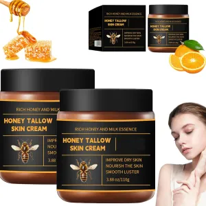 Marroomi Tallow Honey Balm, Marroomi Organic Grass-Fed Beef Tallow Balm with Raw Honey, Whipped Moisturizer for Face & Body, Natural Formula for Dry & Sensitive Skin (2PCS Citrus, One Size)