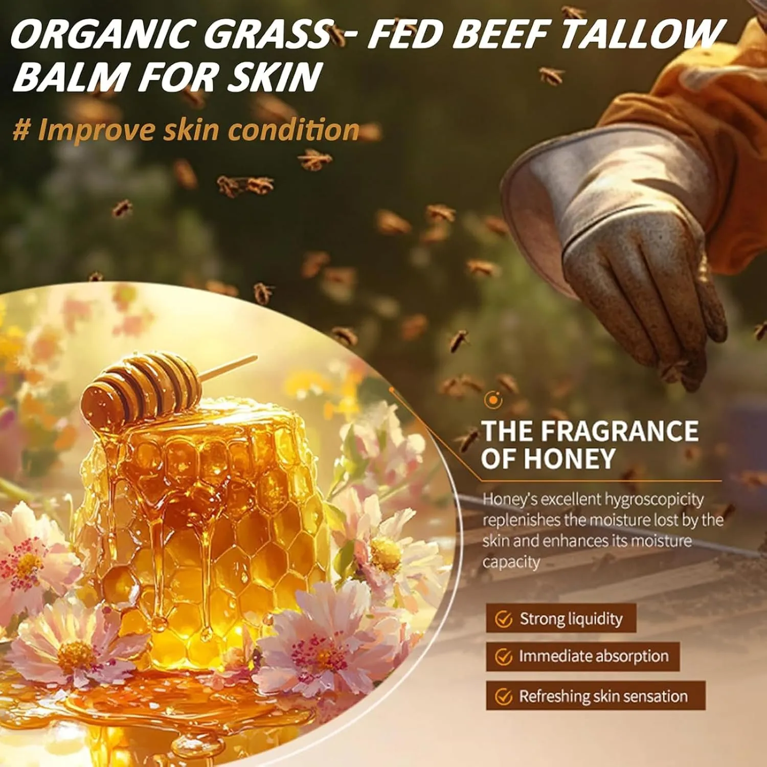 Marroomi Tallow Honey Balm, Marroomi Organic Grass-Fed Beef Tallow Balm with Raw Honey, Whipped Moisturizer for Face & Body, Natural Formula for Dry & Sensitive Skin (2PCS Citrus, One Size)
