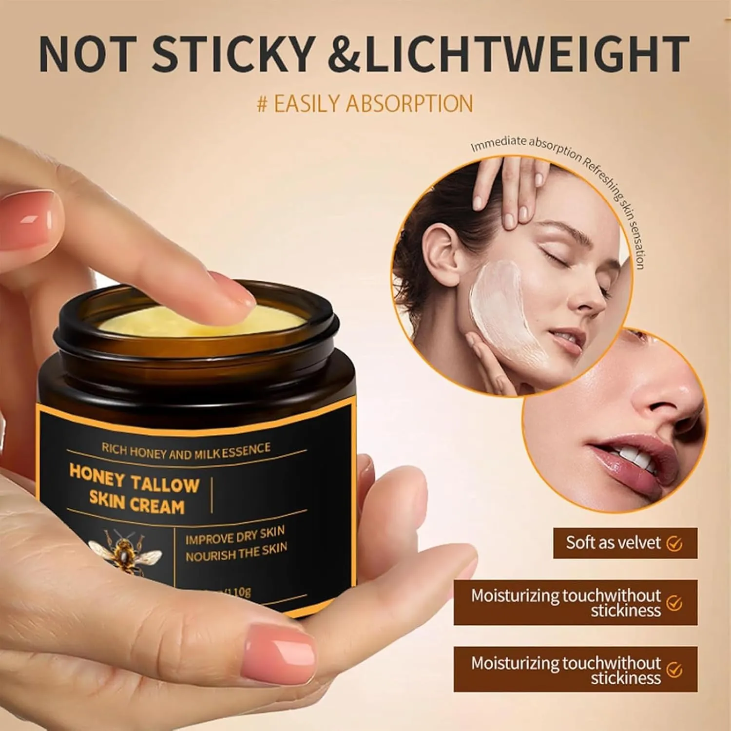 Marroomi Tallow Honey Balm, Marroomi Organic Grass-Fed Beef Tallow Balm with Raw Honey, Whipped Moisturizer for Face & Body, Natural Formula for Dry & Sensitive Skin (2PCS Citrus, One Size)