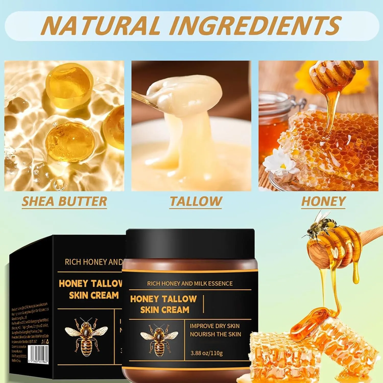 Marroomi Tallow Honey Balm, Marroomi Organic Grass-Fed Beef Tallow Balm with Raw Honey, Whipped Moisturizer for Face & Body, Natural Formula for Dry & Sensitive Skin (2PCS Citrus, One Size)