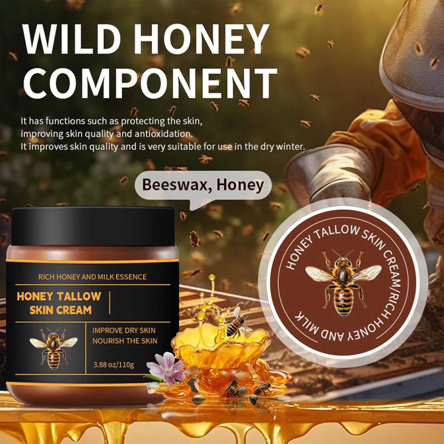 Marroomi Tallow Honey Balm, Maromi Tallow Honey Balm, Whipped Moisturizer for Face & Body - All-Natural Skin Care for Soft, Hydrated Skin (2 pcs, 3.88Oz)
