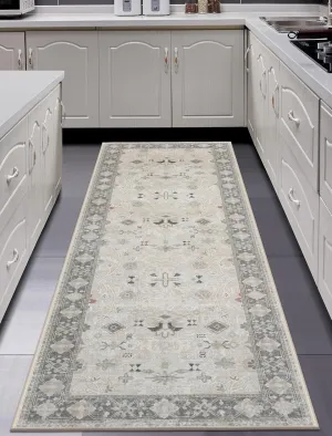 MaxRugrs Washable Runner Rug 2x6 Stain Resistant Kitchen Rug Runners for Hallways Non Slip Throw Rugs for Entryway,Bedroom,Laundry Room Grey Vintage Floor Carpet Runner for Family Pet- (Olive,Beige)