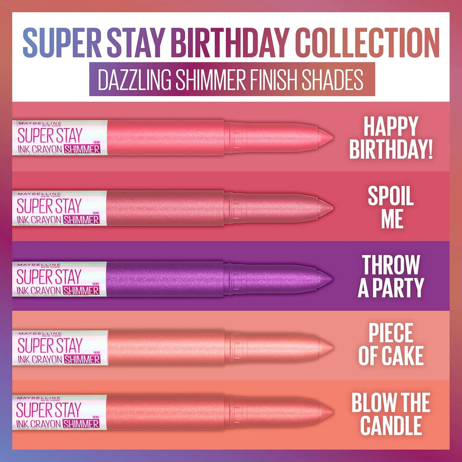 MAYBELLINE New York Super Stay Ink Crayon Matte Longwear Lipstick Makeup, Long Lasting Matte Lipstick with Built-In Sharpener, Limited Edition Birthday Collection, Throw a Party, 0.04 oz