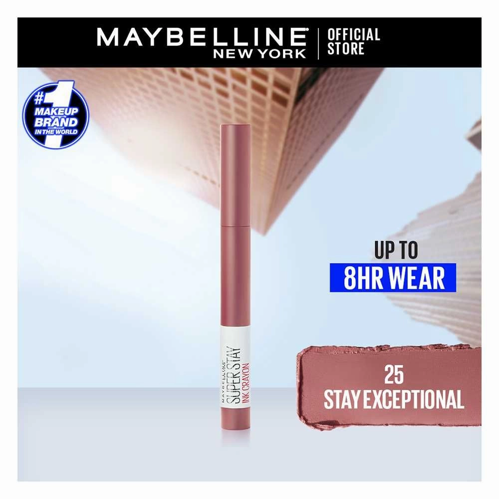 Maybelline New York Super Stay Ink Crayon Matte Longwear Lipstick, 8hrs long wear Matte Lipstick - 25 Stay Exceptional