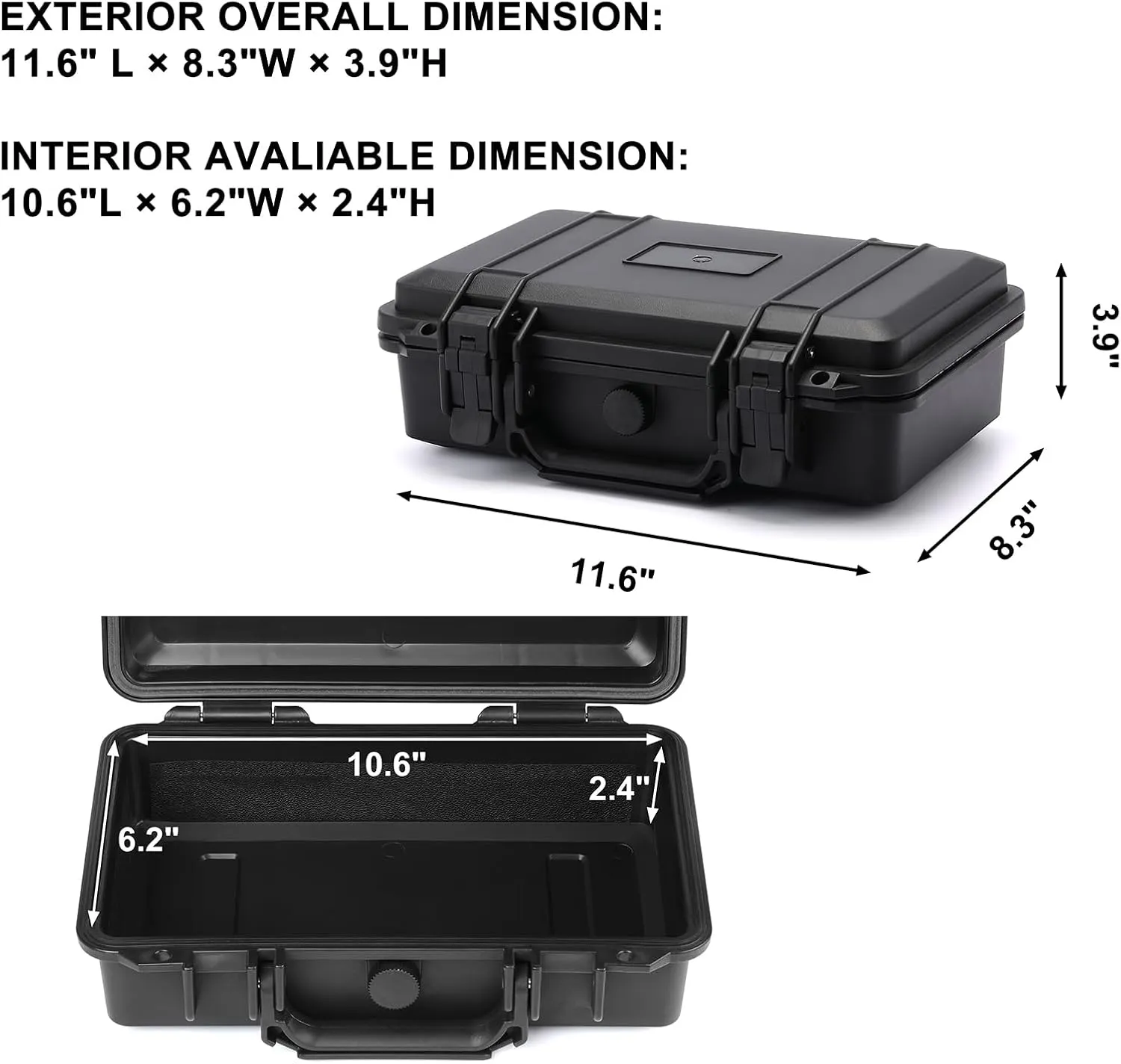Mayouko Portable Tool Box with Shock- Proof Sponge, Water Proof Grade IP67, Waterproof Hard Case with Foam Insert, Shockproof Carrying Case, Explosion Proof Box, 11.6"L×8.3"W×3.9"H
