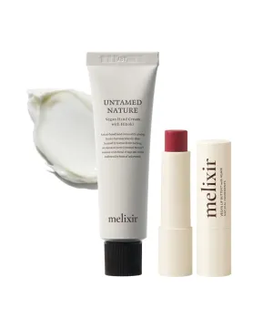 Melixir Vegan Lip and Hand Care Set – Vegan Lip Butter #05 Dewy Rose & Vegan Hand Cream, Hydrating Tinted Lip Balm for Chapped Lips, Travel Size Hand Lotion for Dry Hands, Gift for Women and Men