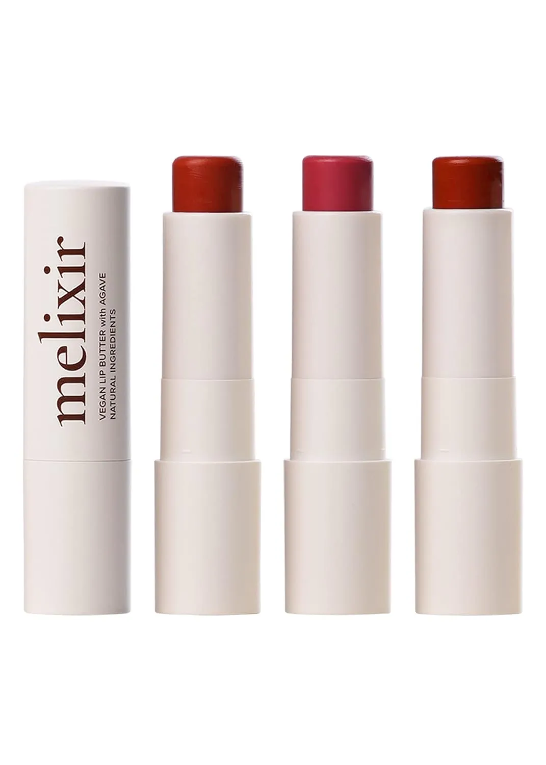 Melixir Vegan Lip Butter Trio (#03 Red Velvet, #05 Dewy Rose, #06 Lust Red) – Hydrating Tinted Lip Balm for Dry, Chapped Lips, Petrolatum-Free, Gift Set for Women, Korean Lip Care, Skincare Set
