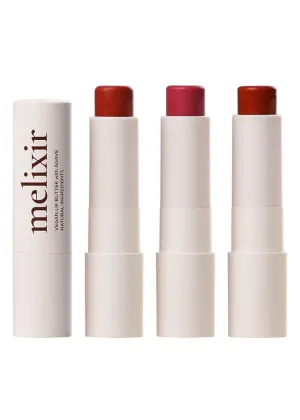 Melixir Vegan Lip Butter Trio (#03 Red Velvet, #05 Dewy Rose, #06 Lust Red) – Hydrating Tinted Lip Balm for Dry, Chapped Lips, Petrolatum-Free, Gift Set for Women, Korean Lip Care, Skincare Set