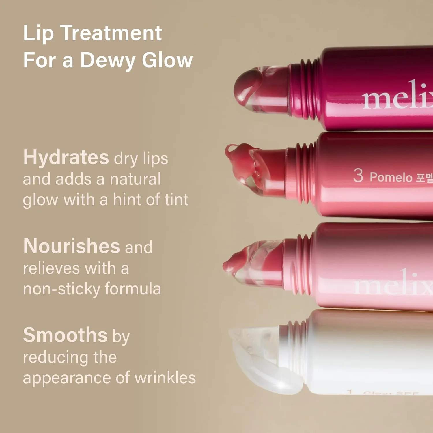 Melixir Vegan Lip Treatment, Sheer Tinted Lip Balm for Instant Hydration & Shine, Moisturizing Lip Gloss, Infused with Vegan Collagen & Jojoba Oil, Cruelty-Free, Korean Skincare-3 Pomelo(0.5oz)