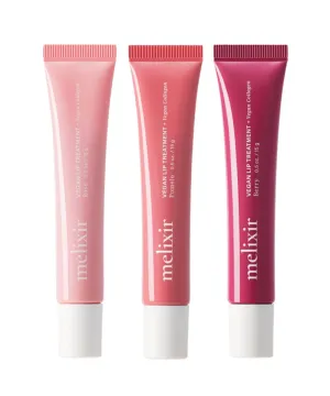 Melixir Vegan Lip Treatment Trio – Sheer Tinted Lip Balm for Instant Hydration & Shine, Moisturizing Lip Gloss, Vegan Collagen, Jojoba Oil & Rice, Cruelty-Free, Korean Skincare, Gift Set for Women