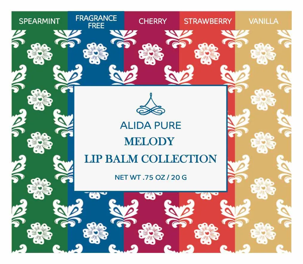 Melody Lip Balm Collection, Vegan Set, Beeswax Free, with Avocado And, Organic Jojoba Oil, and Vitamin E, Natural Moisturizer for Dry, Chapped Lips, 5 Tube Set