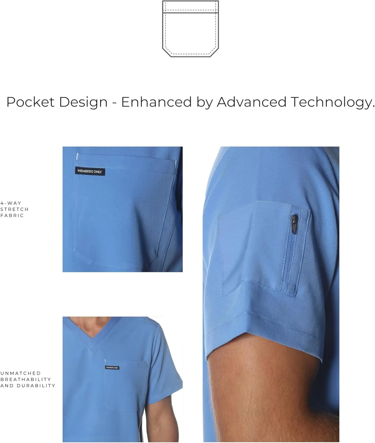 Members Only Manchester V-Neck Scrub Top with Pockets | Medical Scrubs for Men |Hospital Uniform | Comfortable Stretch Fabric