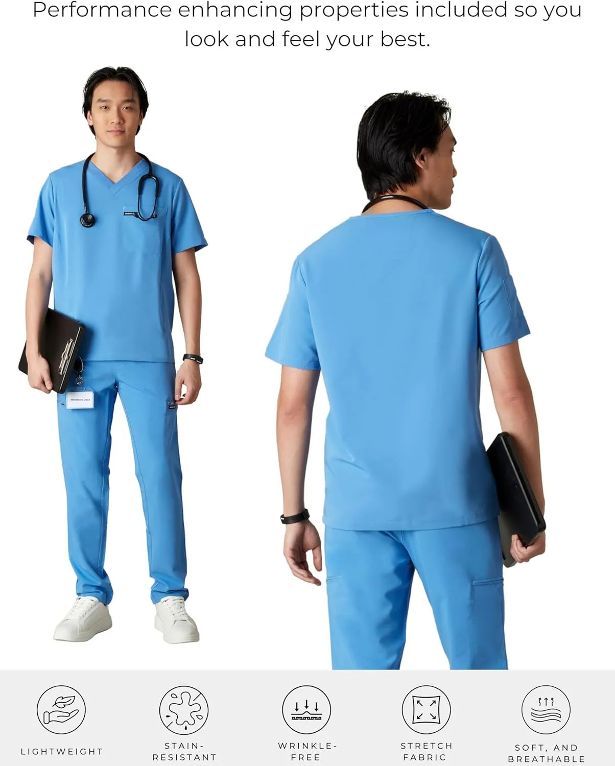Members Only Manchester V-Neck Scrub Top with Pockets | Medical Scrubs for Men |Hospital Uniform | Comfortable Stretch Fabric