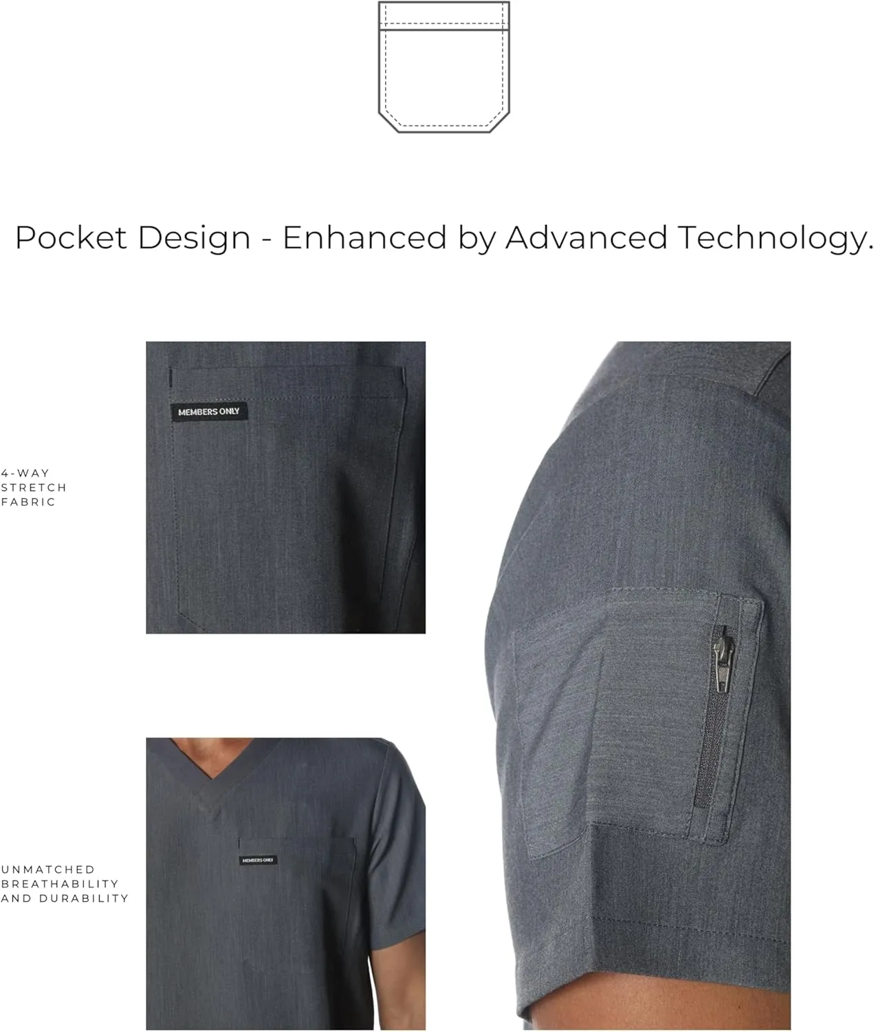 Members Only Manchester V-Neck Scrub Top with Pockets | Medical Scrubs for Men |Hospital Uniform | Comfortable Stretch Fabric
