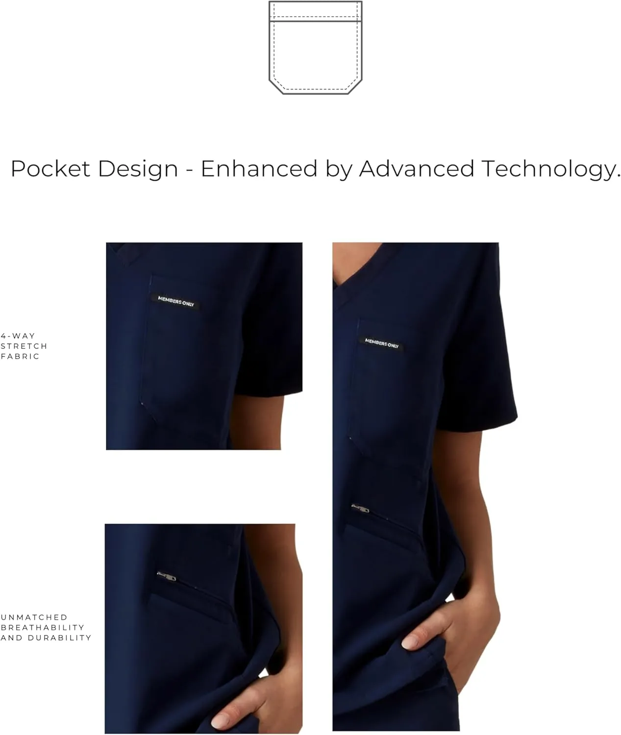 Members Only Women's Palermo Scrub Top with 4 Pocket | Hospital Uniform|