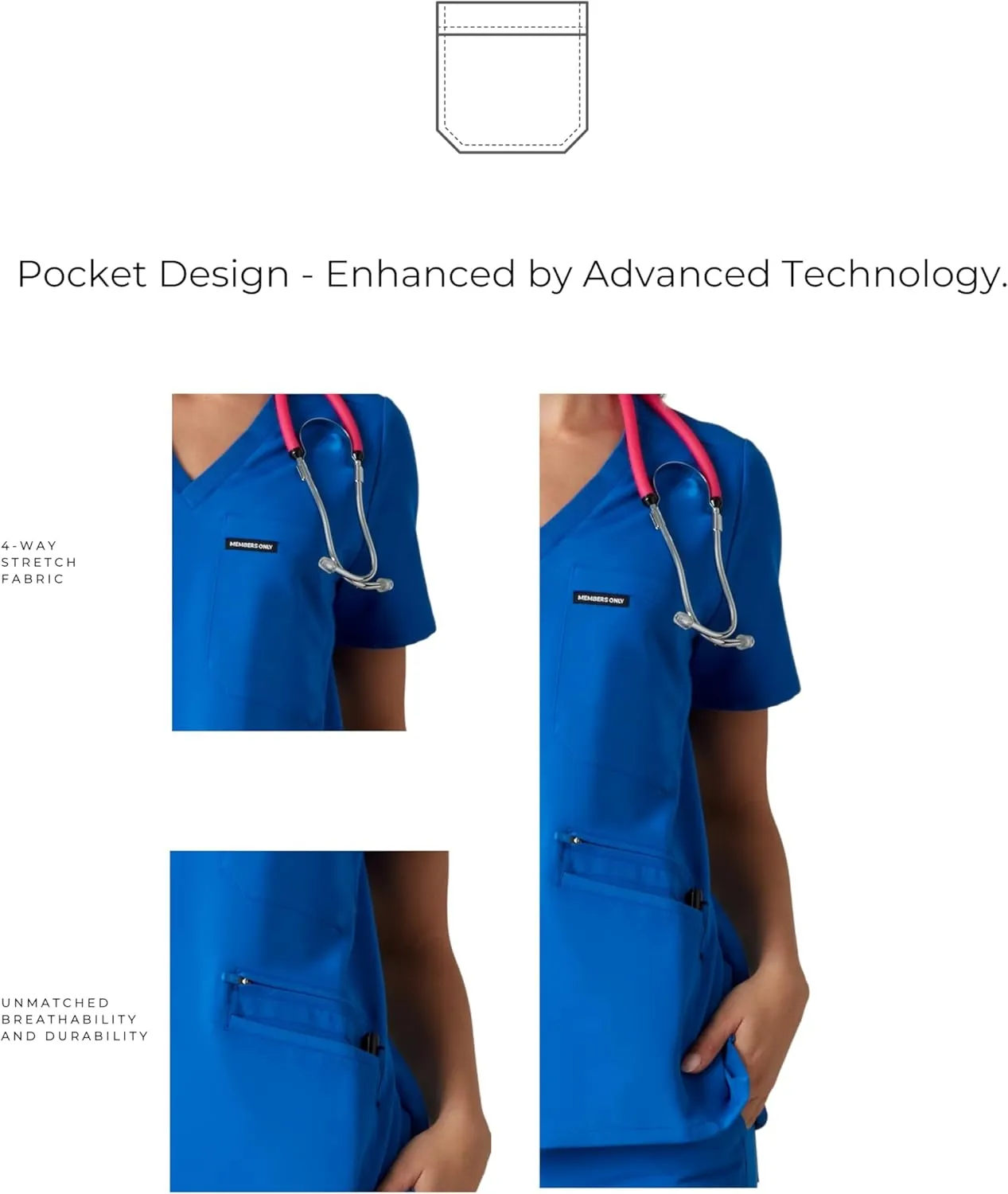 Members Only Women's Palermo Scrub Top with 4 Pocket | Hospital Uniform|