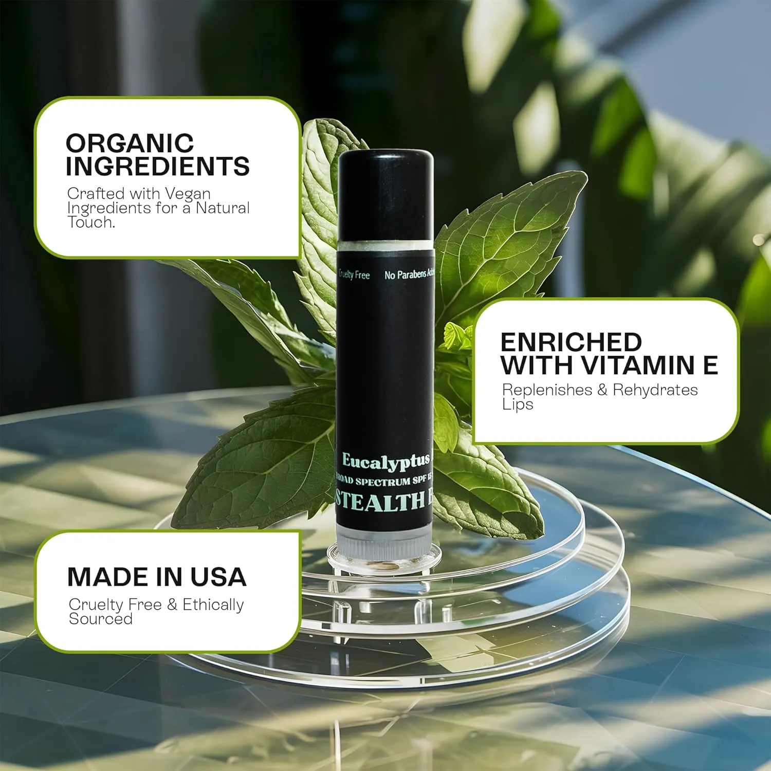 Men's Organic Mint Lip Balm - SPF 15 Sun Protection - Moisturizing Lip Balm - 3 Pack: Spearmint, Peppermint, Eucalyptus Mint - Gift for Men