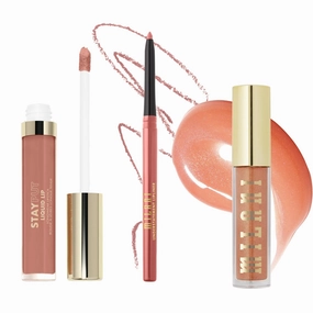 Milani Stay Put Longwear Liquid Lipstick 10/10   Understatement Lipliner Pencil - Highly Pigmented Retractable Soft Lip Liner Pencil   Keep It Full Nourishing Lip Plumper - Tropical Shine