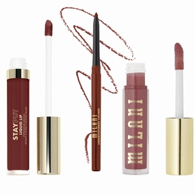Milani Stay Put Longwear Liquid Lipstick Go Off   Understatement Lipliner Pencil - Highly Pigmented Retractable Soft Lip Liner Pencil   Keep It Full Nourishing Lip Plumper - Rosewood