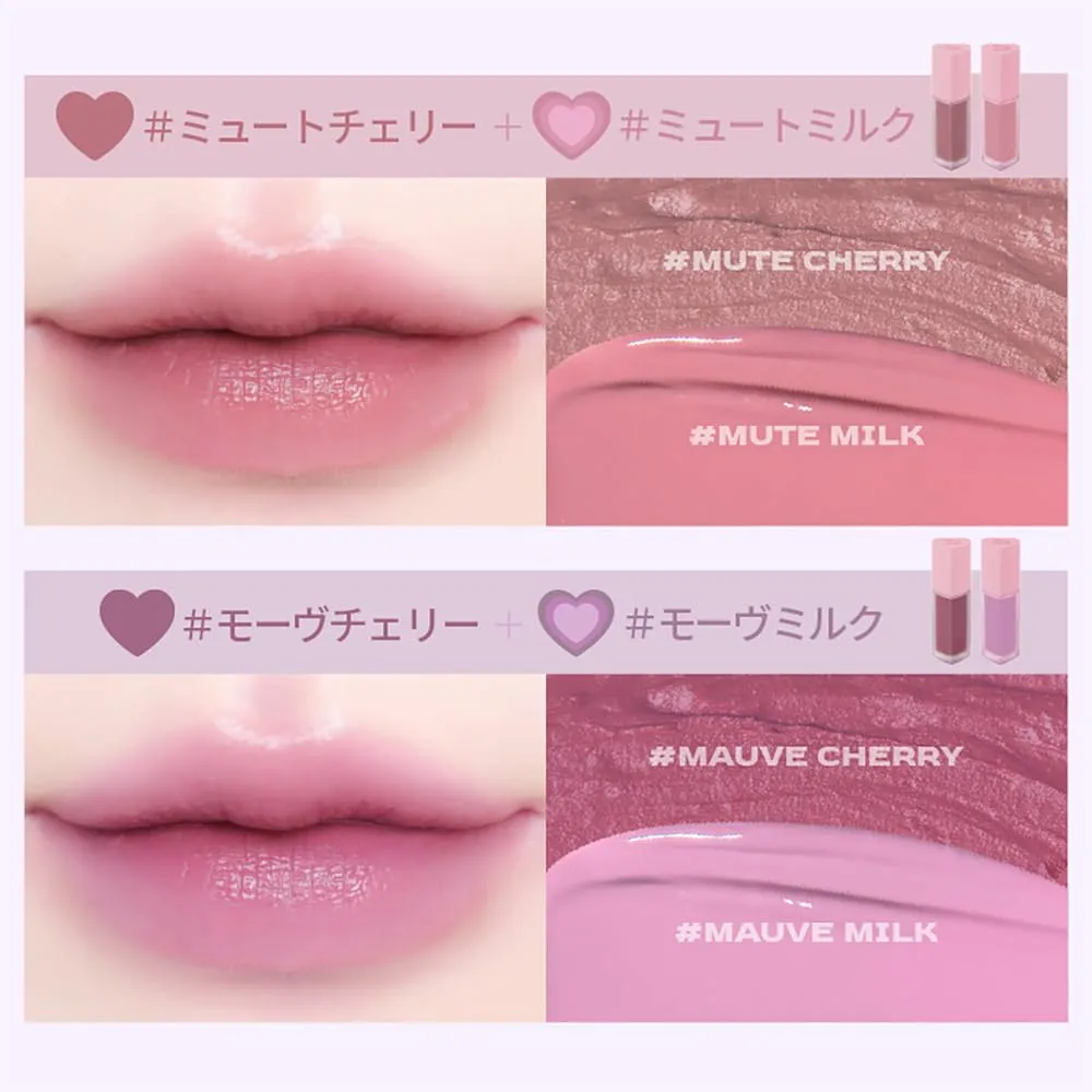 Milk Heart Tint Lip & Cheek Stain, Soft Matte, Velvet Finish Lip Color, Creamy Korean Lip Tint for Natural & Vibrant Lips (02 Strawberry Milk, 1 Count)