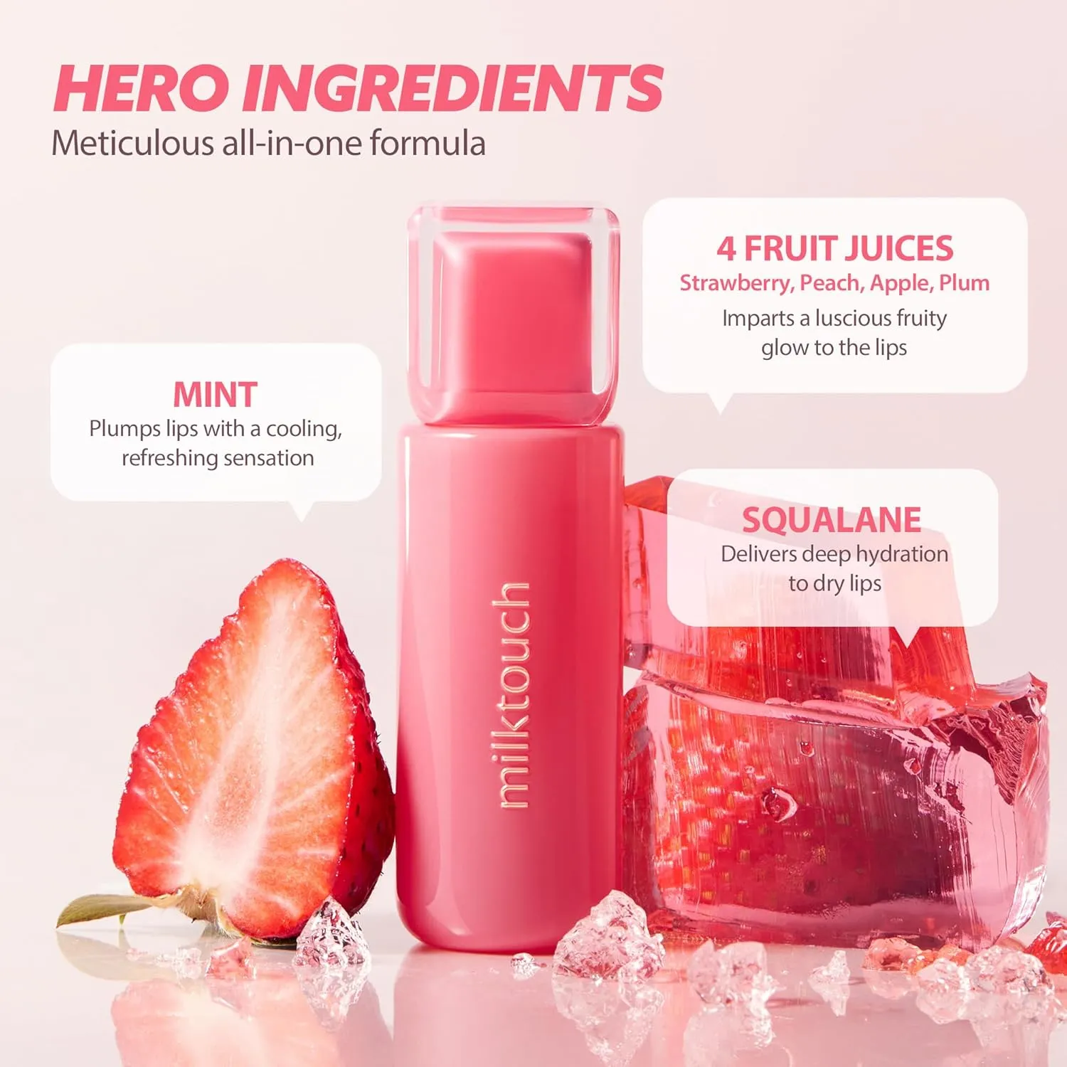 MILKTOUCH Jelly Fit Glow Lip Tint - Hydrating Lip Gloss with Long-Lasting Moisture, Color Stain, Lightweight Formula, Radiant Shine, Perfect for Daily Use, Korean Lip (05 Apple Pom, 4ml)