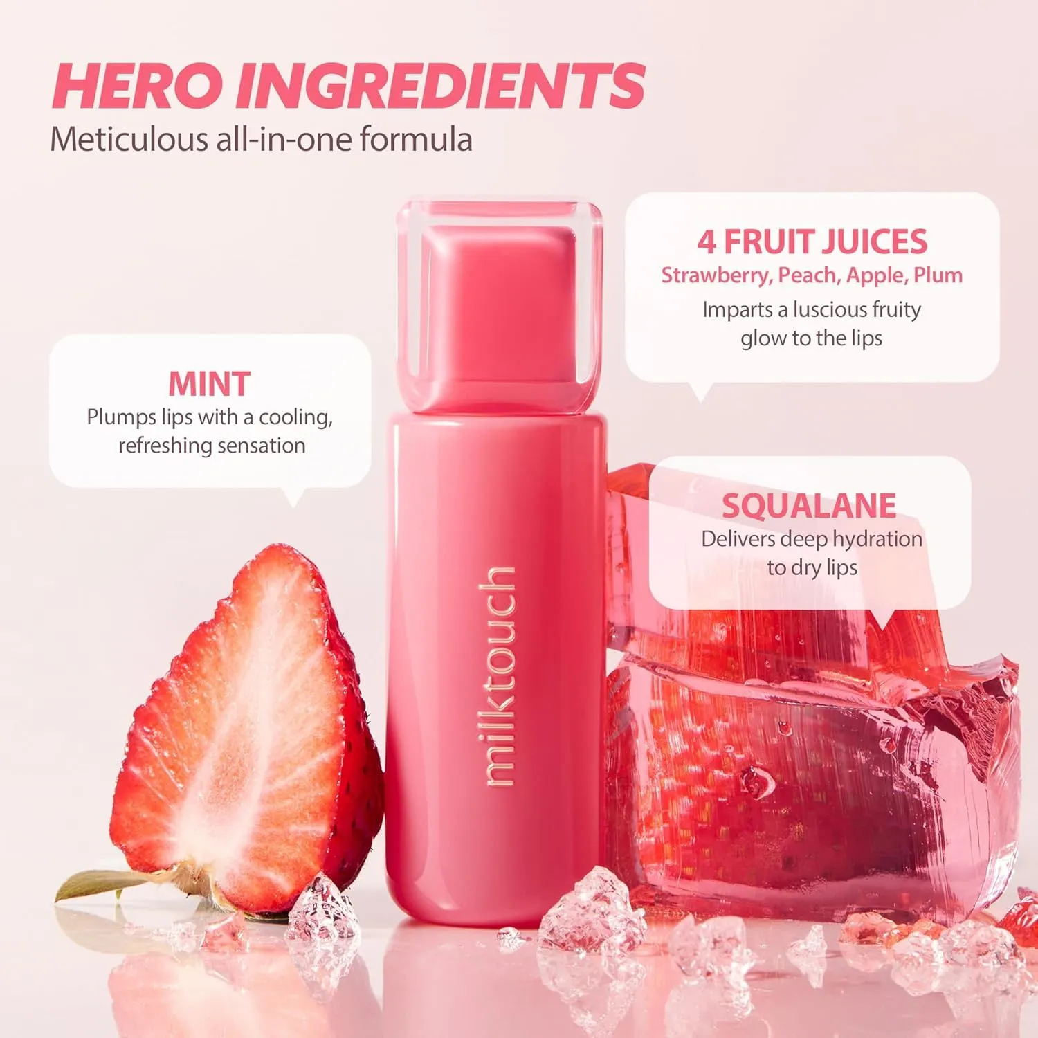 MILKTOUCH Jelly Lip Glow Tint - Hydrating Lip Gloss with Long-Lasting Moisture, Lip Stain, Lightweight, Radiant Shine, Perfect for Daily Use, Valentines Gifts, Korean Lip Oil (03 Cool Time Berry)