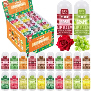 Mini Lip Balm 120 Pack, Natural Lip Balm Bulk with Vitamin E & Coconut Oil, Moisturizing Lip Balms for Dry Cracked lips - 10 Flavors
