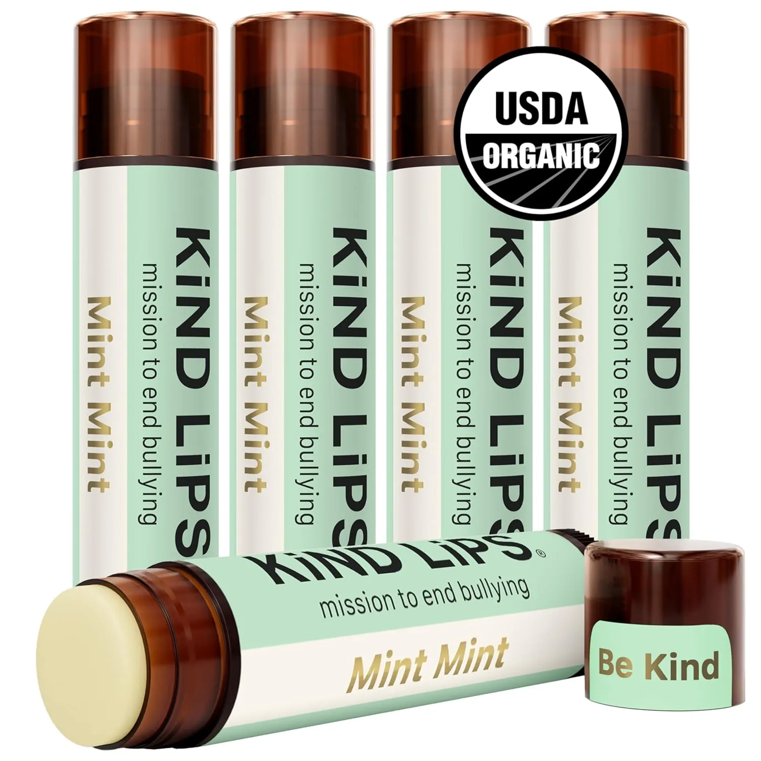 Mint Lip Balm Kind Lips Organic 5-Pack | Extra Minty, Hydrating, Gluten-Free, Moisturizing, Natural, Cruelty-Free, USDA Certified, Non-Greasy