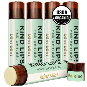 Mint Lip Balm Kind Lips Organic 5-Pack | Extra Minty, Hydrating, Gluten-Free, Moisturizing, Natural, Cruelty-Free, USDA Certified, Non-Greasy