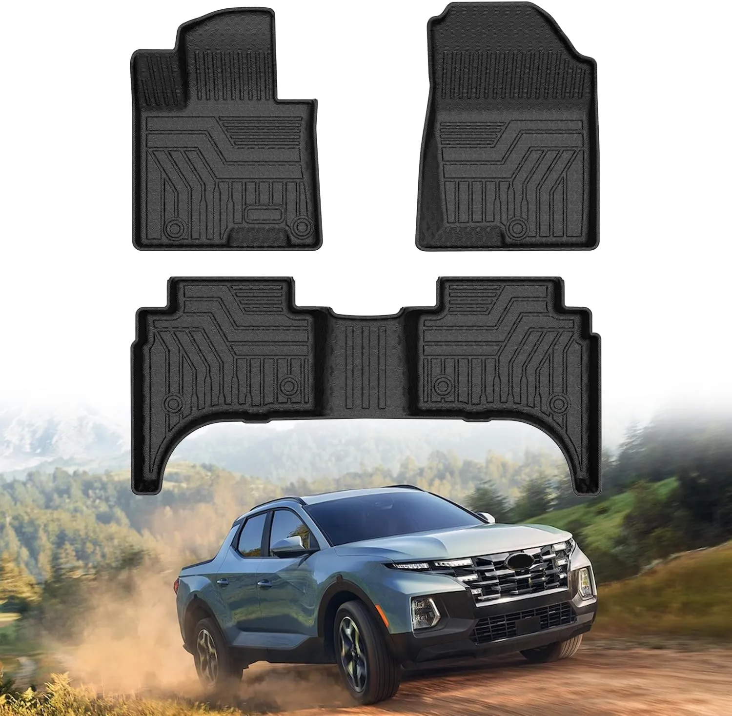Mixsuper Floor Mats Compatible with 2022-2025 Hyundai Santa Cruz, All Weather Floor Liner Durable 1st & 2nd Row Set Black