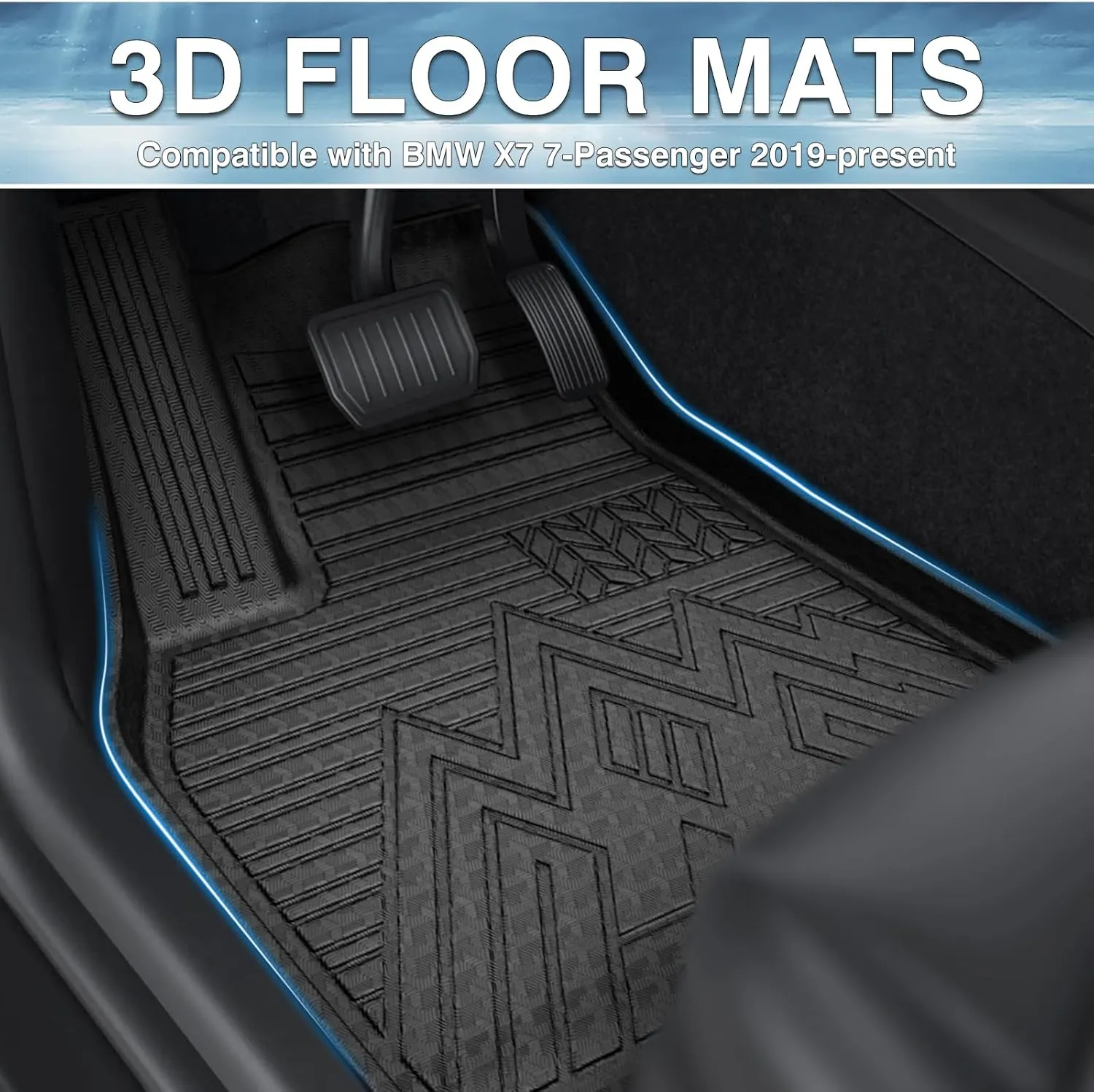 Mixsuper Floor Mats for 2019-2025 BMW X7, Only for 7 Passenger Models, All Weather Floor Liners for BMW X7 Accessories 3 Row Set Black