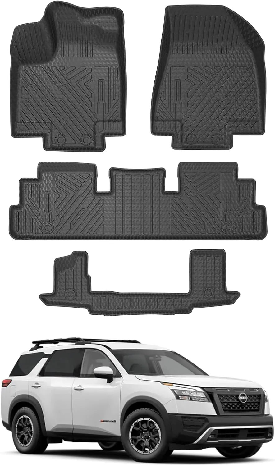 Mixsuper Floor Mats for 2022-2025 Nissan Pathfinder 7 Passenger, All Weather Floor Liners 1st & 2nd & 3rd Row Set Black