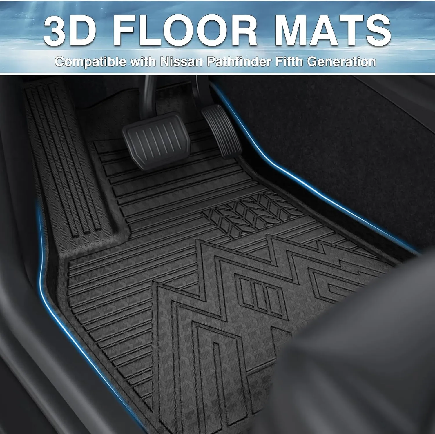 Mixsuper Floor Mats for 2022-2025 Nissan Pathfinder 7 Passenger, All Weather Floor Liners 1st & 2nd & 3rd Row Set Black