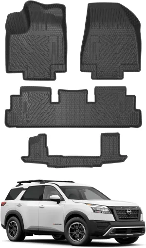 Mixsuper Floor Mats for 2022-2025 Nissan Pathfinder 7 Passenger, All Weather Floor Liners 1st & 2nd & 3rd Row Set Black