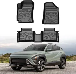 Mixsuper Floor Mats for Hyundai Kona 2024-2025 SE | SEL | N LINE | Limited (Not for Kona Electric) All Weather Floor Liners Durable 1st and 2nd Row Set Black