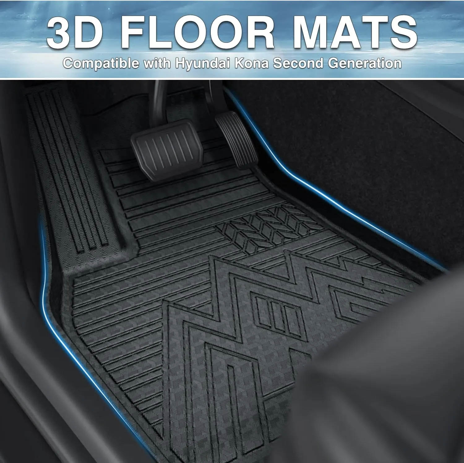 Mixsuper Floor Mats for Hyundai Kona 2024-2025 SE | SEL | N LINE | Limited (Not for Kona Electric) All Weather Floor Liners Durable 1st and 2nd Row Set Black