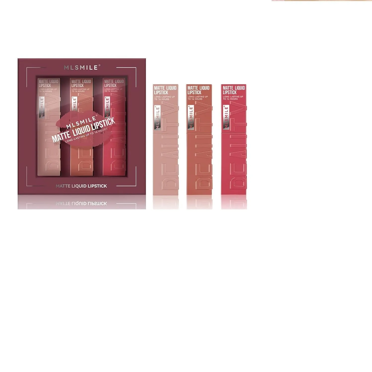 MLSMLE 3-Piece Lip Gloss Set, Matte Liquid Lipstick, Non-Staining, Velvet Finish (01, 3 Lip Gloss Set)