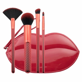 MODA MWAH! 5pc Full Face Makeup Brush Kit – Soft Vegan Brushes for Blush, Contour, Highlight & Eyes with Fun Lip-Inspired Design