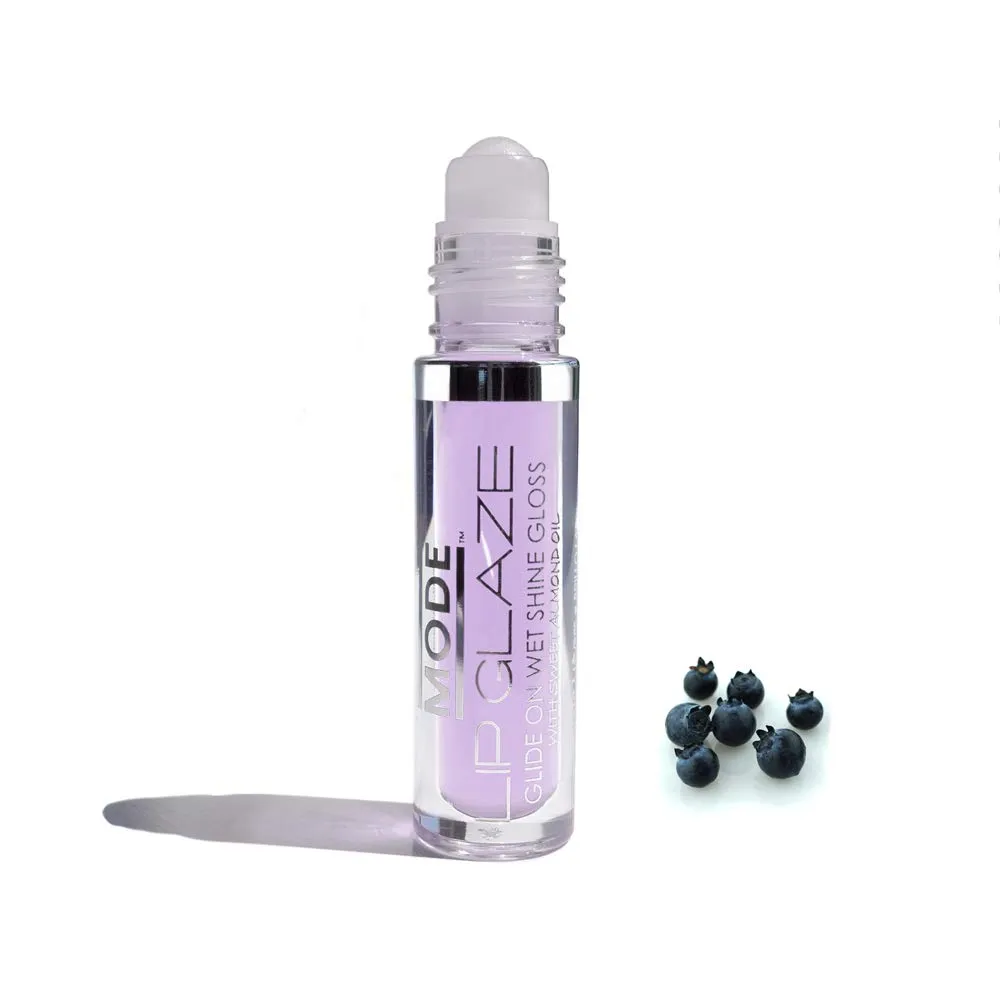 MODE Lip Glaze Flavored Lip Gloss BLUEBERRY CREAM Delicious Yummy Flavor, Roll On Sweet Wet Nourishing Shine, Hydrating Moisturizing Natural Skincare Fruit Oils, Made in NY USA